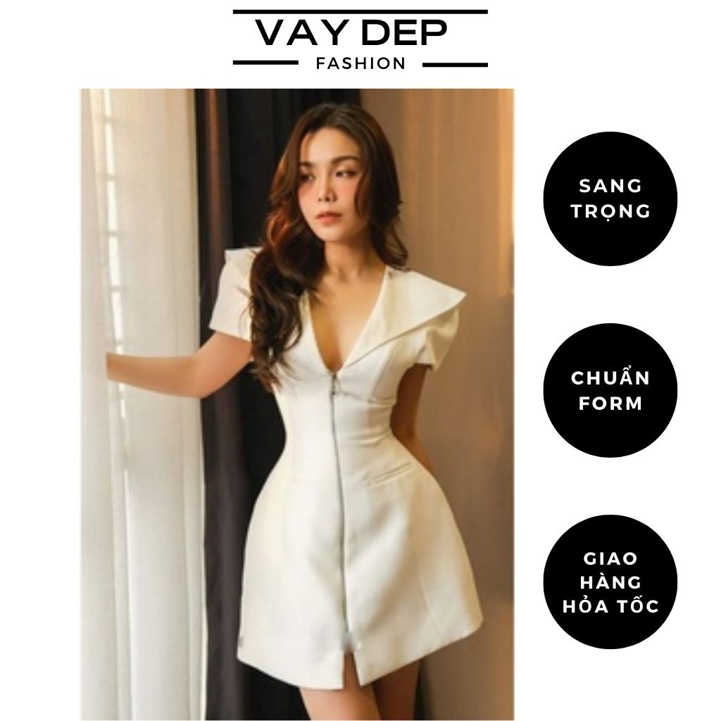 Váy khóa trước chất tafta quyến rũ đen trắng