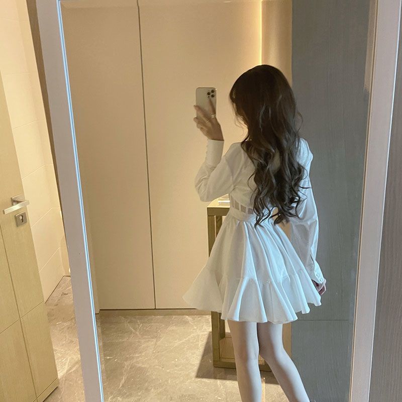 Đầm Nữ Giả Hai Lớp Màu Trắng Phong Cách Pháp Thời Trang Mùa Thu 2022 Mới