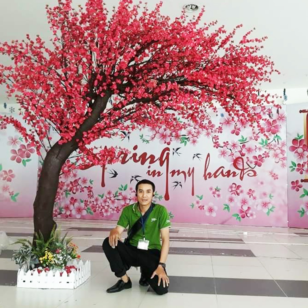 Hoa giả hoa lụa cành hoa đào, hoa mai trang trí tết dài 1m