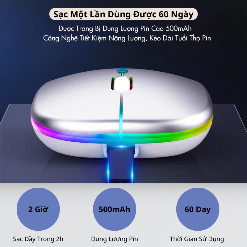 Chuột Không Dây Chuột Máy Tính Không Dây Kết Nối Bluetooth Không Gây Tiếng Ồn Đèn Rọi Ray ASAKI