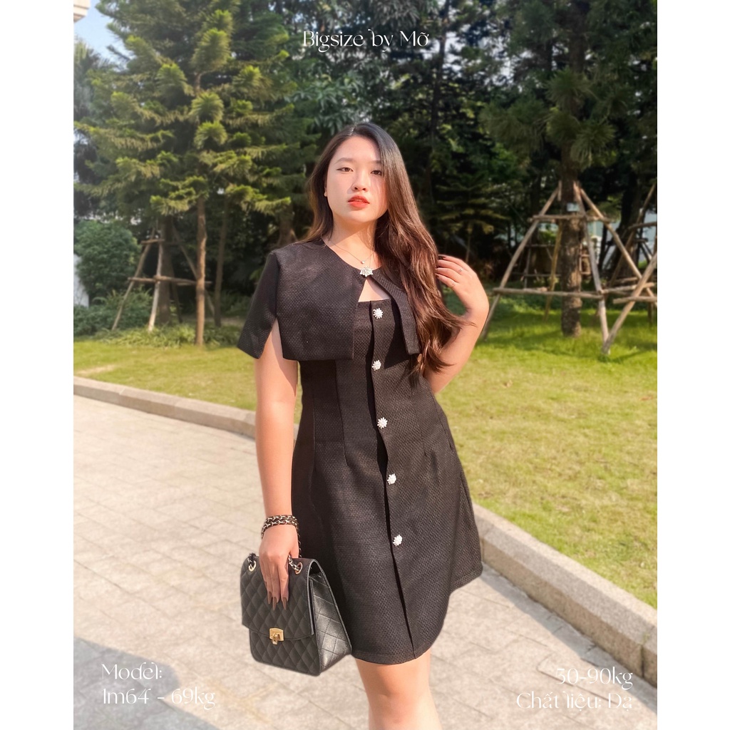 𝐉𝐔𝐋𝐈𝐀 ✿ Set Đồ Nữ Tiểu Thư Sang Chảnh Gồm Váy Hai Dây Dáng Xòe & Áo Choàng Dạ Đen Đính Đá Đi Làm, Đi Tiệc (55-95kg)