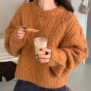 Áo len nữ cổ tròn form dáng rộng oversize chất len dày dặn mềm mịn phong cách hàn quốc