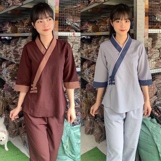 ĐỒ LAM ĐI CHÙA 3 Nút kate phối viền vải kate mềm dành cho nữ