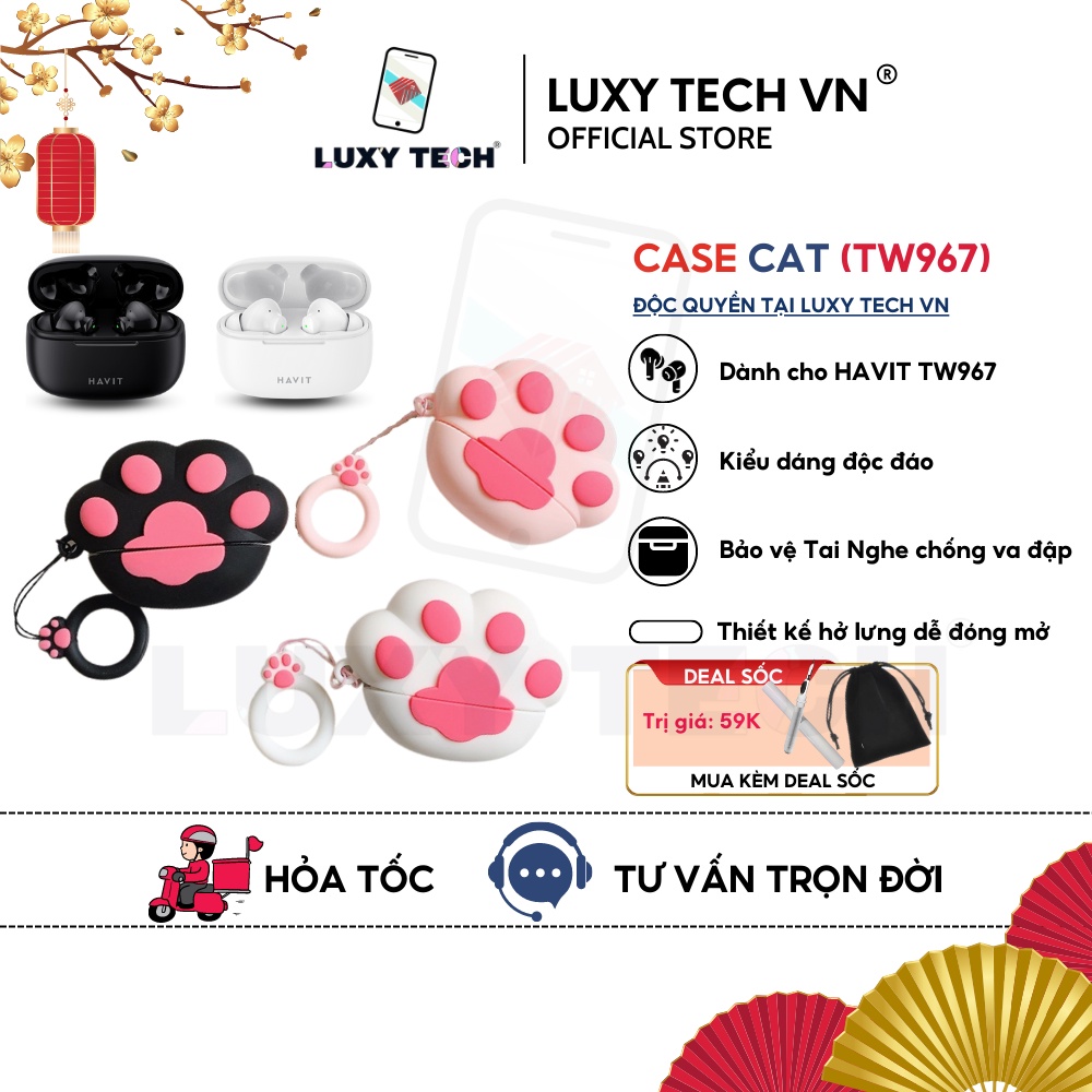 【ỐP CHÂN MÈO】Case Vỏ Ốp HAVIT TW967 Bao Đựng Tai Nghe Không Dây Bluetooth TrueWireless Cao Cấp, Chống Bẩn