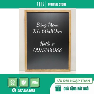 Bảng Menu Đen Khung Gỗ, Đủ SIze - Tặng kèm phấn + bông lau bảng - Hàng có sẵn