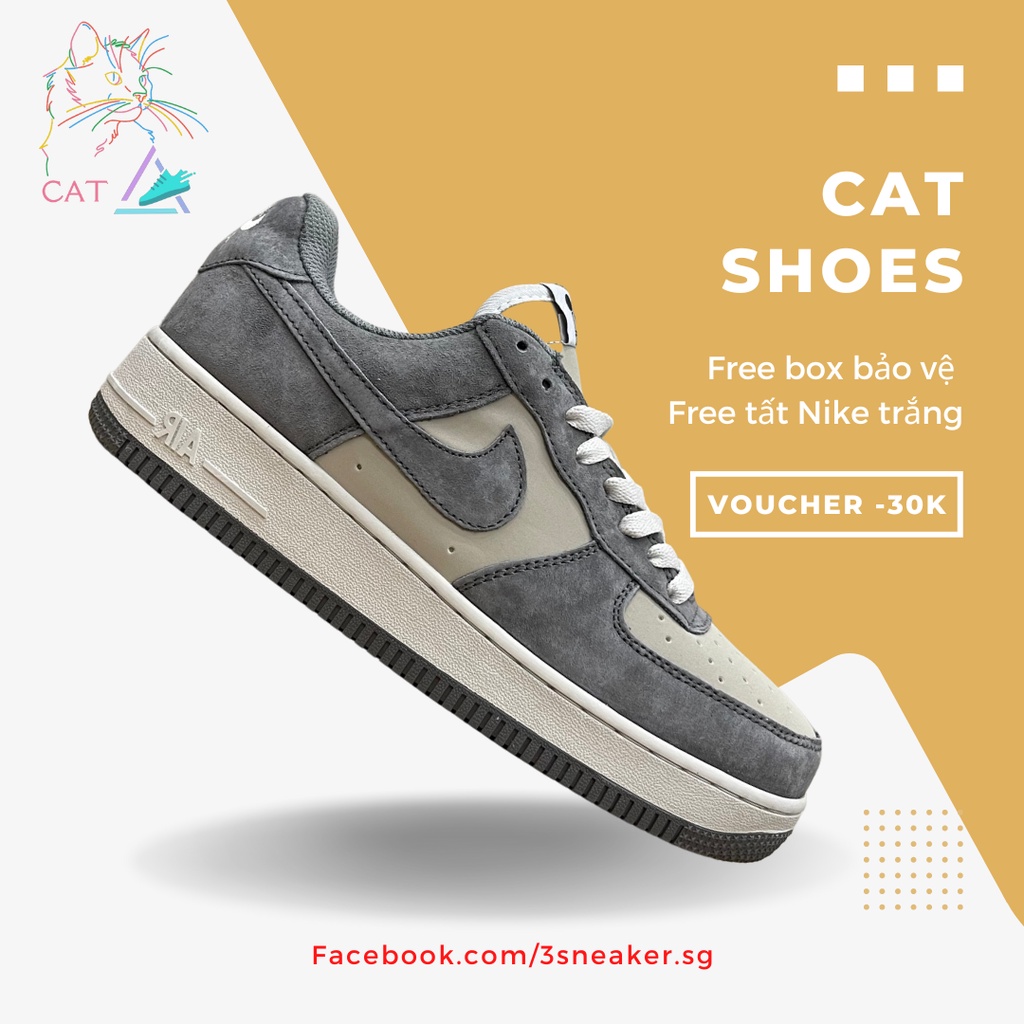 Giày Nike Air Force 1 Suede Gray, AF1 Xám Ghi Da Lộn; Full Box, Phụ Kiện, Tặng Vớ Trắng