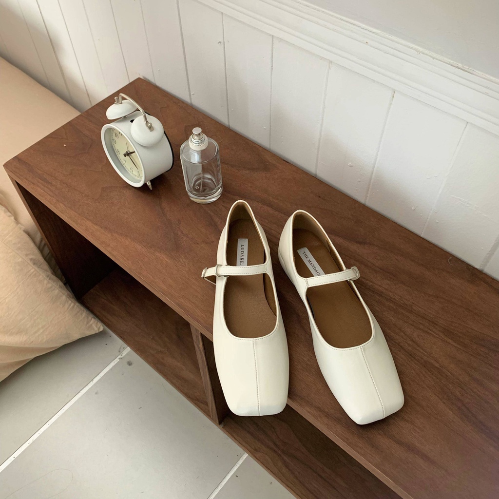 Giày Búp Bê Mũi Vuông Đế Bằng Thiết Kế Đơn Giản Phong Cách Retro Pháp 2022 Cho Nữ