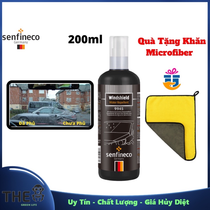 Chống Bám Nước Kính Lái Ô tô Senfineco 9945, Chống Bám Nước Kính Xe 100ml Tặng Khăn Microfiber -- Uy Tín - Chất Lư