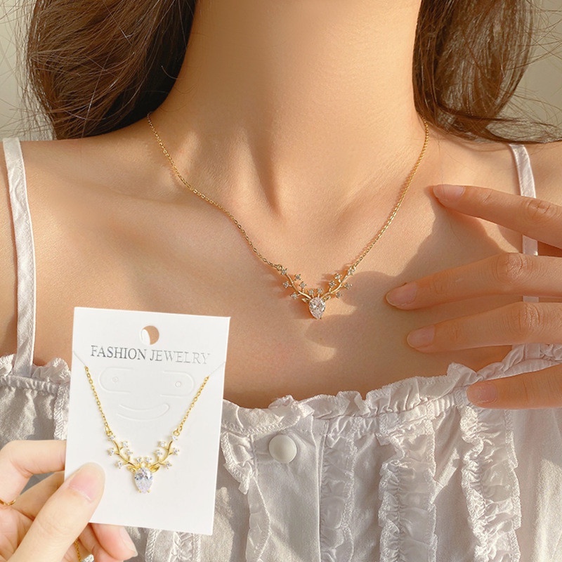 Vòng cổ Mặt Hình Hươu Đính Đá Phong Cách Vintage Thời Trang Cho Nữ