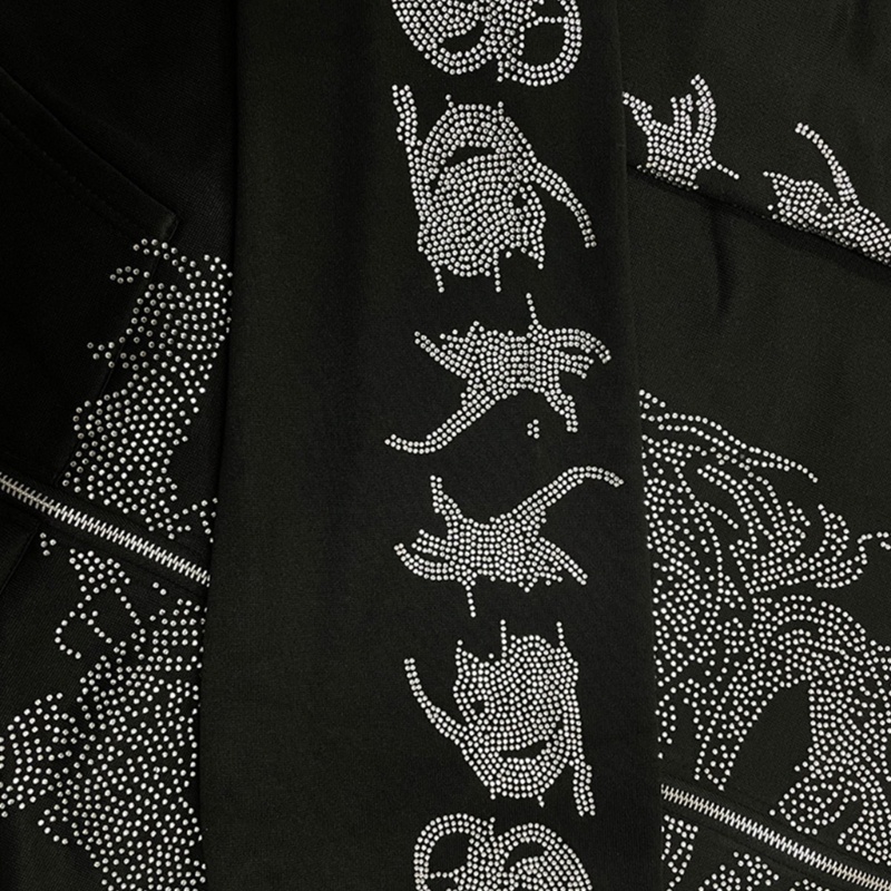 Xiangbao Áo Khoác Hoodie Tay Dài Có Túi Hình Rồng Đính Đá Kim Cương Giả Cho Nữ