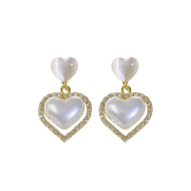 Đôi Bông Tai Hình Trái Tim Đính Ngọc Trai Thời Trang Cho Nữ
