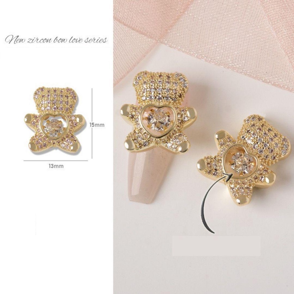 Charm gấu nơ đính đá size to cao cấp