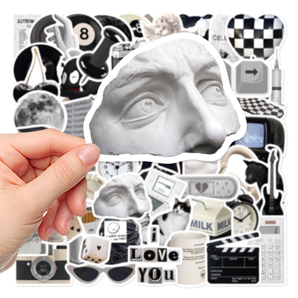 Set 61 Miếng Dán DIY Màu Trắng Đen Trang Trí Laptop ipad Ván Trượt