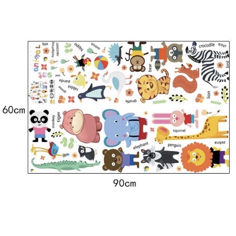 Decal dán trang trí cho bé ĐV04 vườn thú tiếng anh
