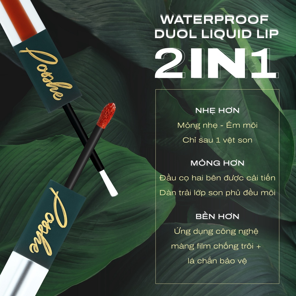 Son Kem 2 Đầu Posshe Siêu Lì Không Trôi Màu P902 - Đỏ Hồng - Mua 2 Cây Tặng Kem Má Hồng + Son Dưỡng Và Sáp Tẩy Trang