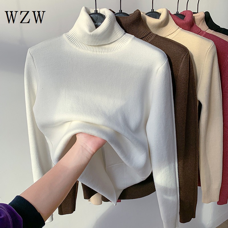Áo Sweater Cổ Cao Tay Dài Lót Lông Cừu Dày Màu Đen Thời Trang Thu Đông 2022 Cho Bạn Gái