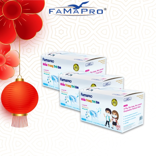 [Cho trẻ em từ 4-10 tuổi] Combo 3 hộp Famapro Max Kids Hộp 50 cái Khẩu trang y tế trẻ em kháng khuẩn 3 lớp