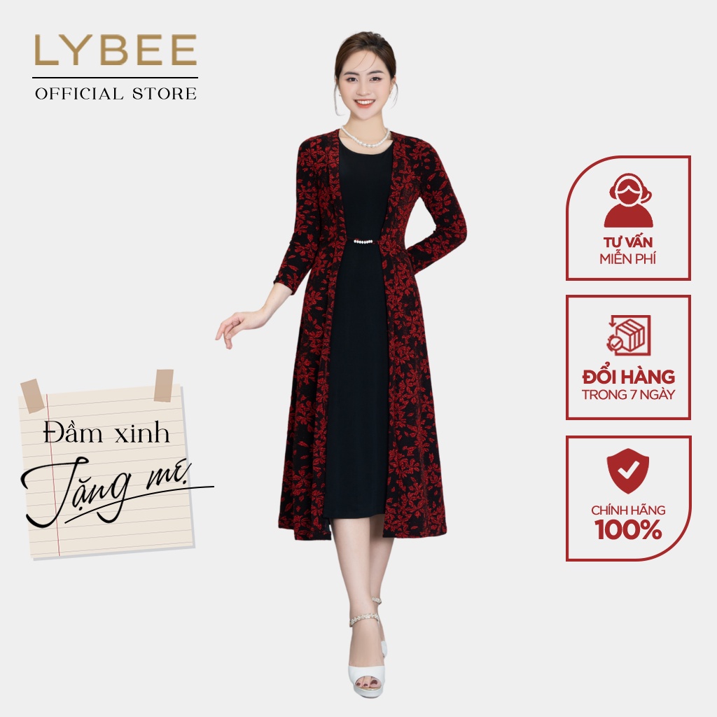 Đầm trung niên nữ thiết kế LYBEE LV808 thời trang cho mẹ chất thun kim sa ánh nhũ co giãn cao cấp