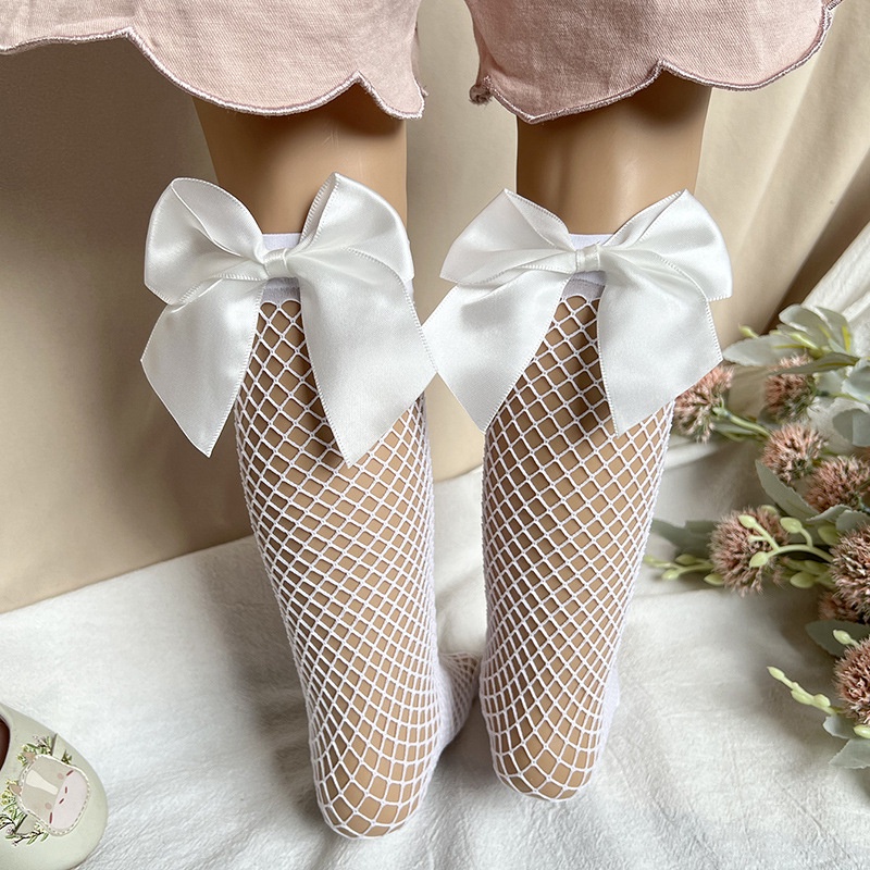 Vớ dài vải lưới mềm đính nơ thời trang mùa hè cho bé gái 0-5 tuổi