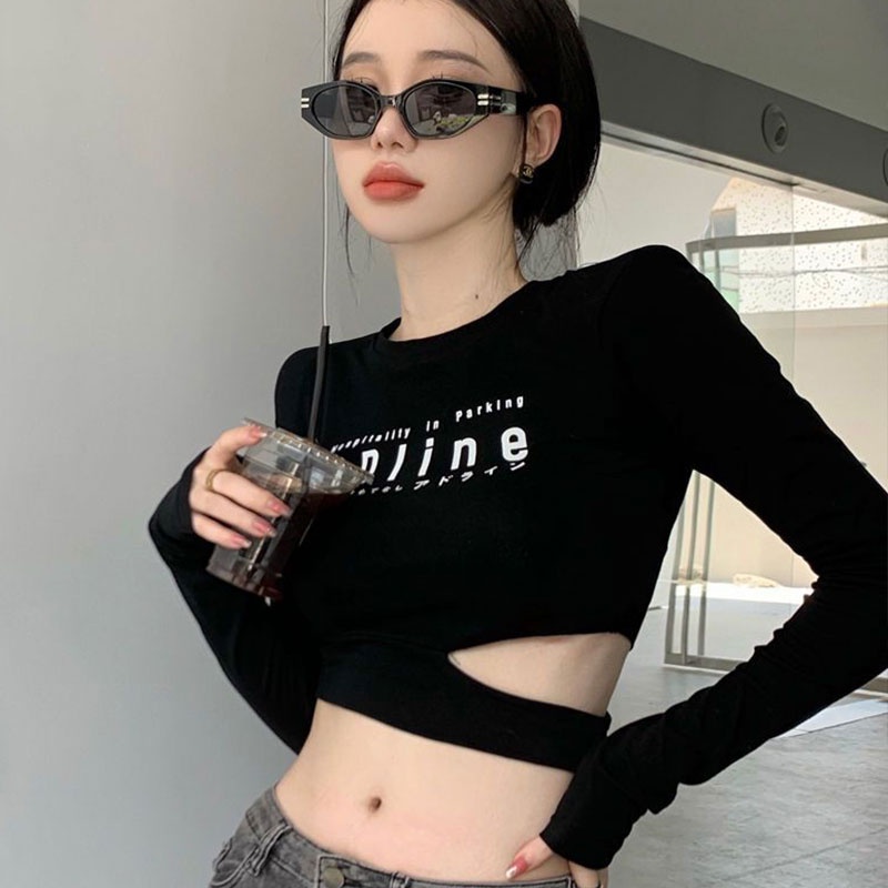 Áo Thun Tay Dài Dáng Ôm In Chữ Cái Thời Trang Cho Nữ