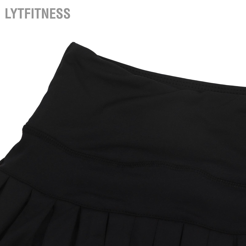 LYTFitness Quần vợt Váy xếp ly thoáng khí bên trong short thời trang Nữ màu đen thể thao với túi để chạy Yoga