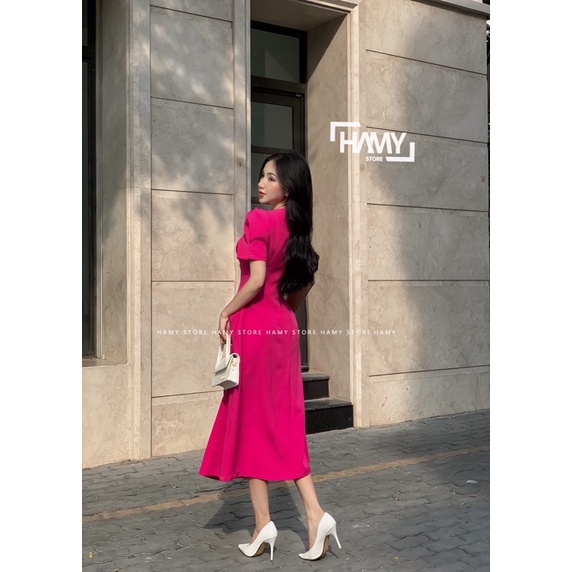 Đầm Cổ Tròn Tay Nhún Eo