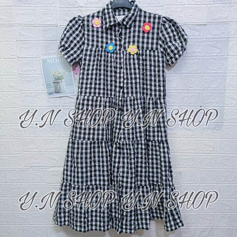 A55 ĐẦM BABYDOLL CARO ĐŨI XỐP DÁNG DÀI ĐÍNH HOA