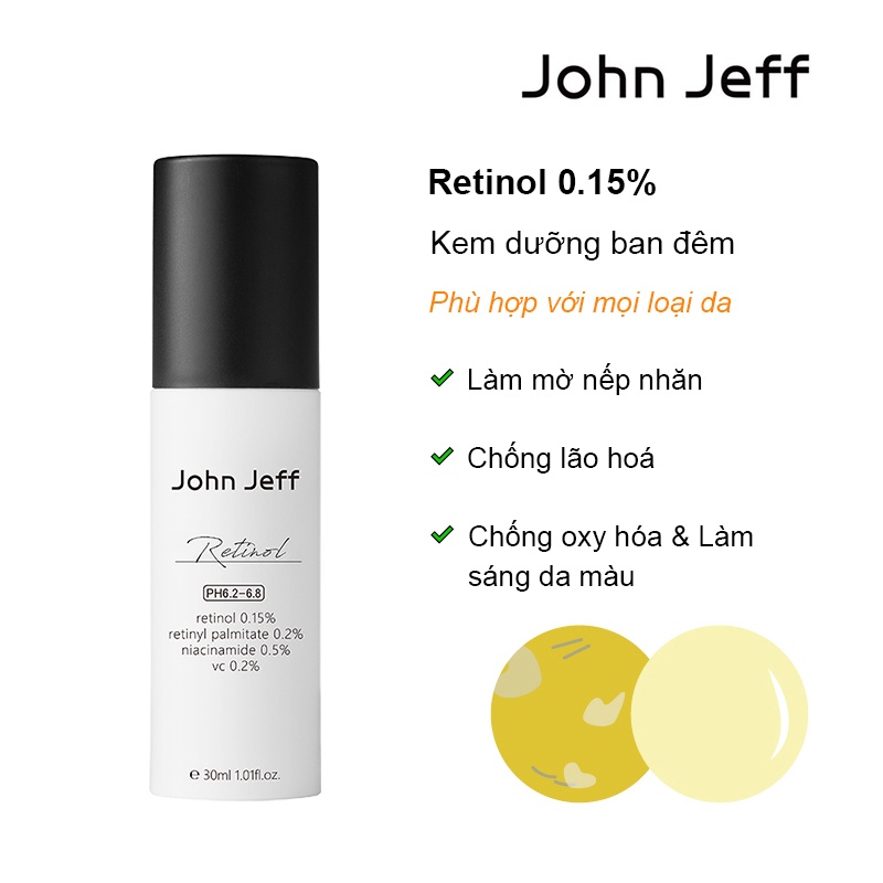 John Jeff Retinol 0,15% Nhũ tương tinh chất chống nhăn,Kem dưỡng da ban đêm vitamin A Dưỡng ẩm chống lão hóa