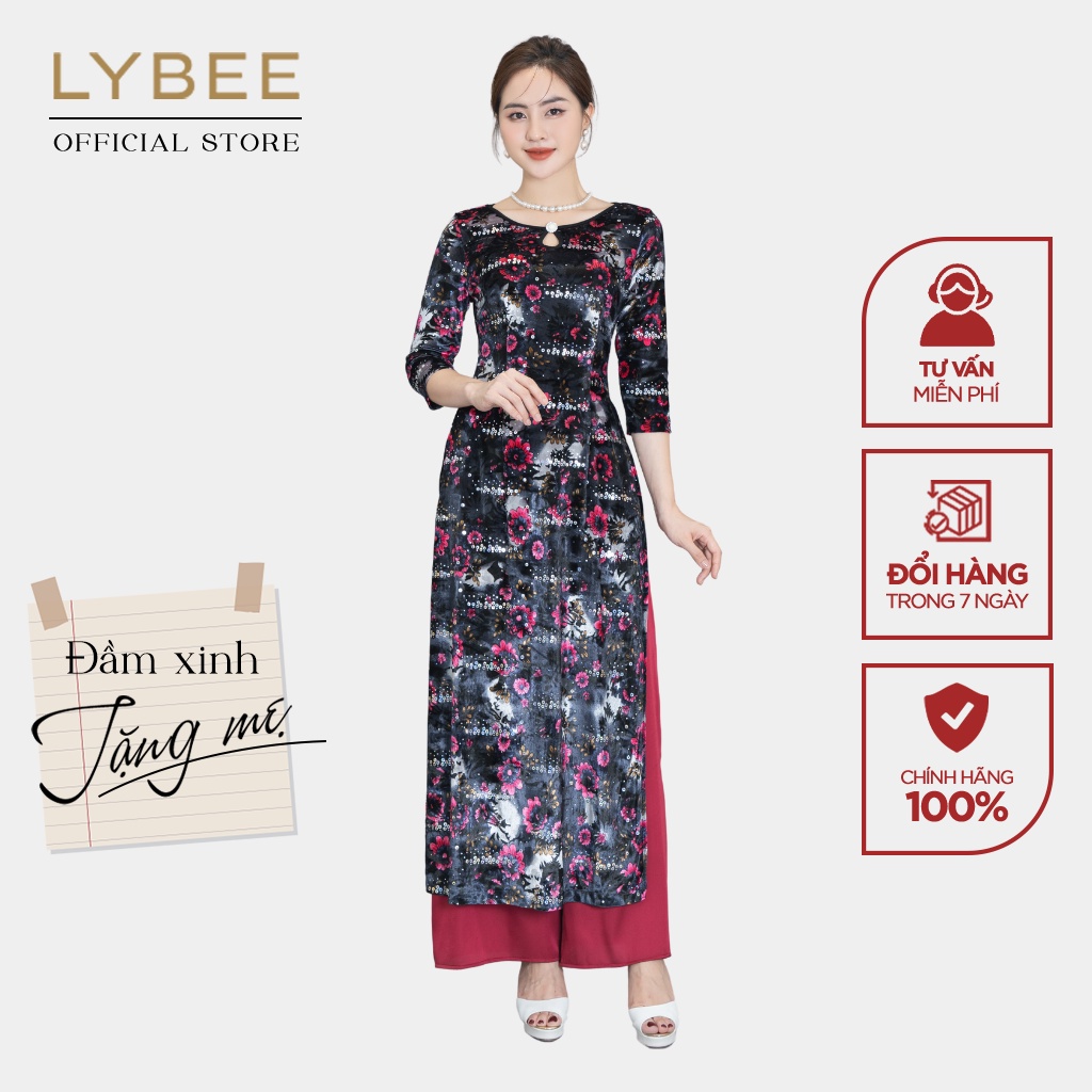 Áo dài nữ trung niên thiết kế truyền thống LYBEE LV812 chất nhung cao cấp họa tiết hoa văn đẹp sang trọng độc đáo