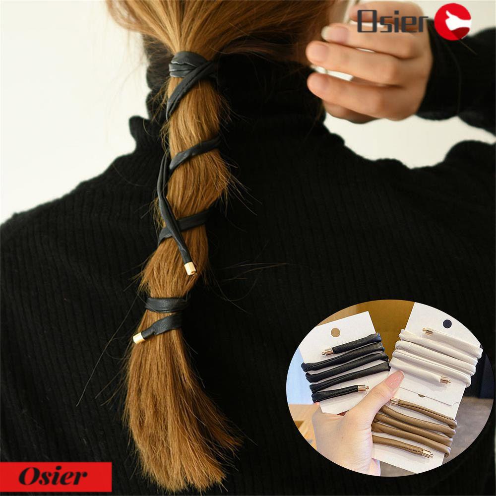 1 Dây Buộc Tóc Đuôi Ngựa Bằng Da Màu Đen / Cà Phê Dễ Sử Dụng