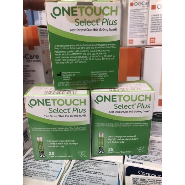 ❤️ Hộp 25 Test Que thử đường huyết tiểu đường One touch OneTouch Select Plus Que thử đường huyết OneTouch Select Plus