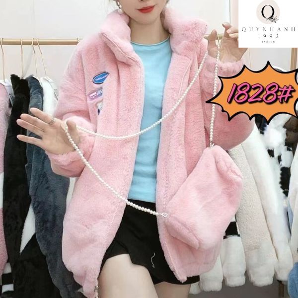 Áo khoác lông cừu, Set áo lông nữ kèm túi in logo mác xanh, Lông cừu mùa đông nữ dày dặn mẫu mới nhất 2022