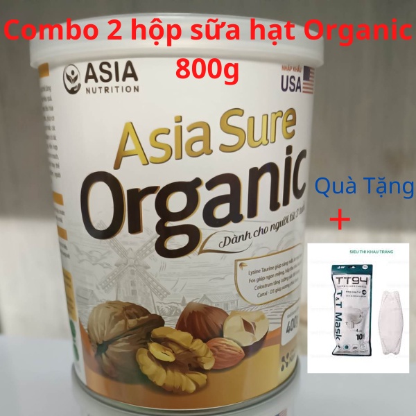Combo 2 hộp sữa hạt Óc chó Organic asia sure 800g giải pháp dinh dưỡng người già,trẻ em từ 3 tuổi phục hồi sức khỏe