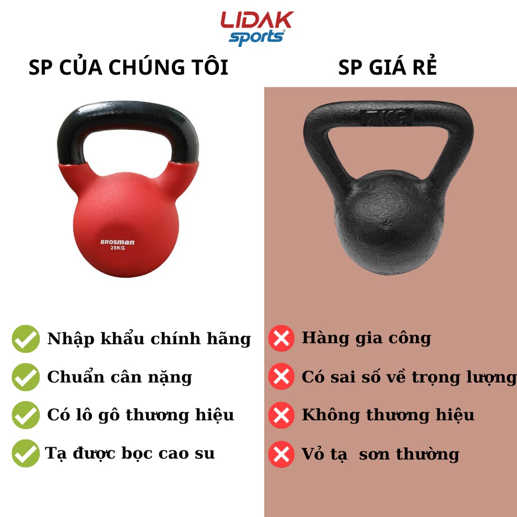 Tạ chuông tạ ấm 6kg tập Gym tập mông đùi tại nhà BRPSMAN hàng loại 1 - LIDAK SPORT