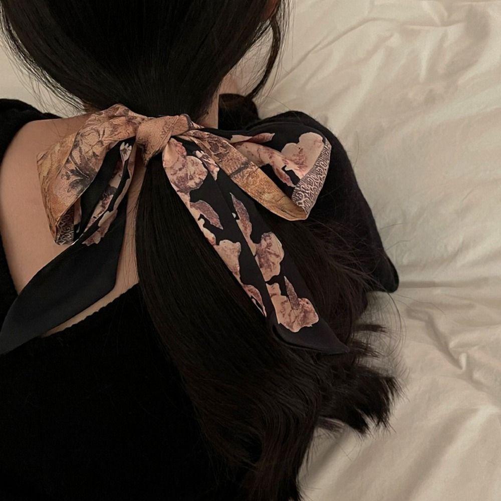 Khăn Choàng Cổ Dài Bằng Lụa Satin In Họa Tiết Phong Cách Trung Hoa Cổ Điển Thanh Lịch