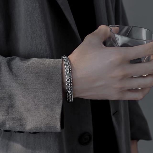 Lắc tay titan unisex dây kép xích 2 kiểu không gỉ UB11