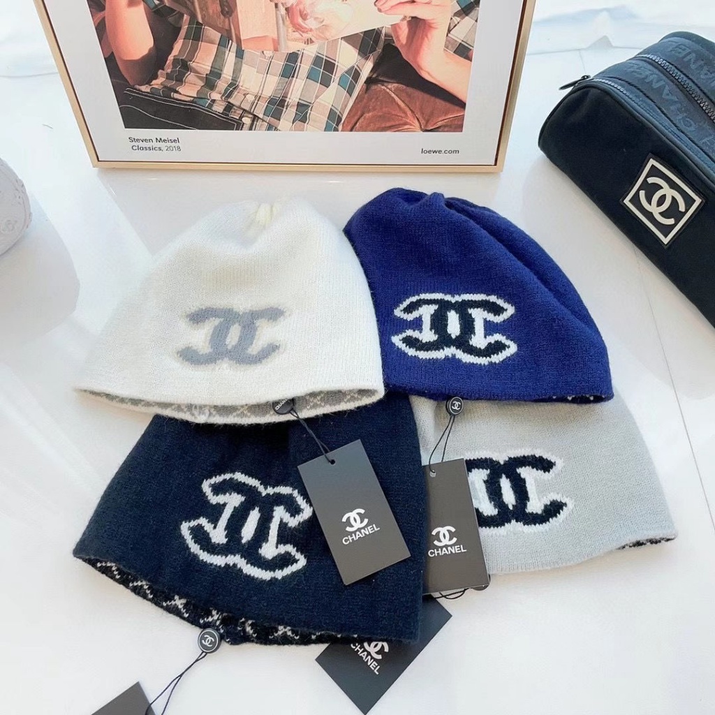 CHANEL Internet celebrity autumn and winter ins Diamond knitted hat men's and women's new double-layer wool hat all-match warm cold hat