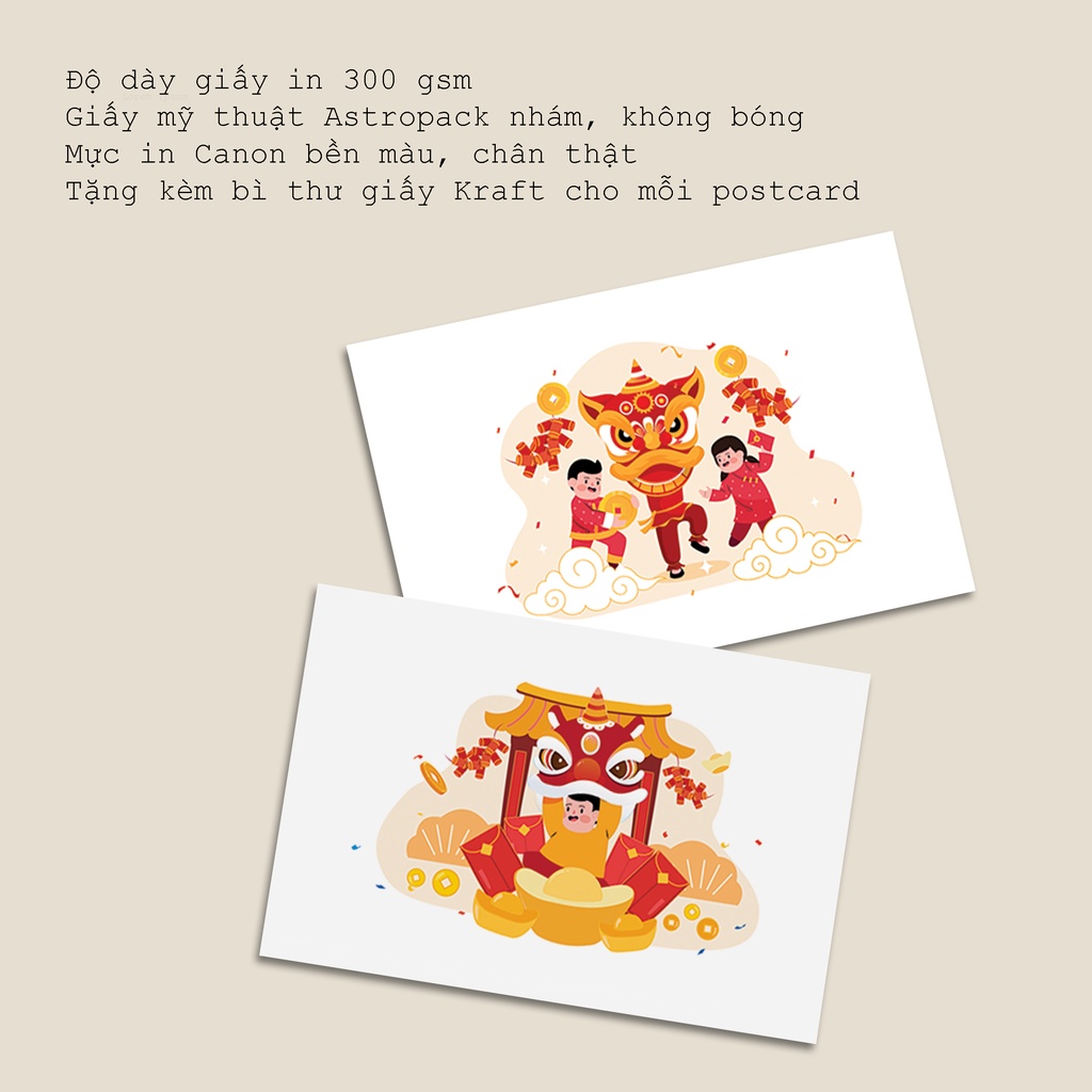 Thiệp tết, thiệp chúc mừng năm mới, postcard chủ đề tết Việt Nam, in giấy mỹ thuật kích thước 10x15, tặng kèm bao thư