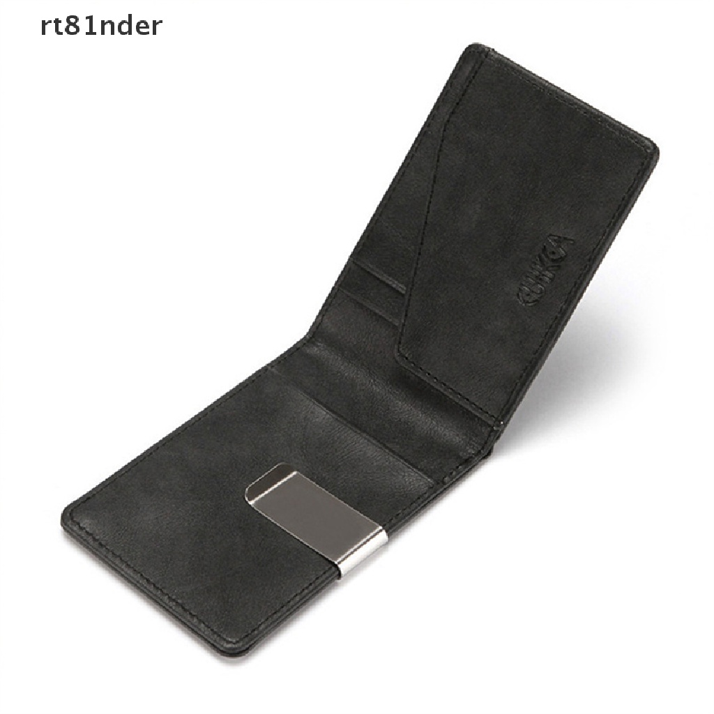 Rt Ví Kẹp Tiền Bằng Da PU Mỏng Đa Chức Năng Có Kẹp Kim Loại Thời Trang Cho Nam n