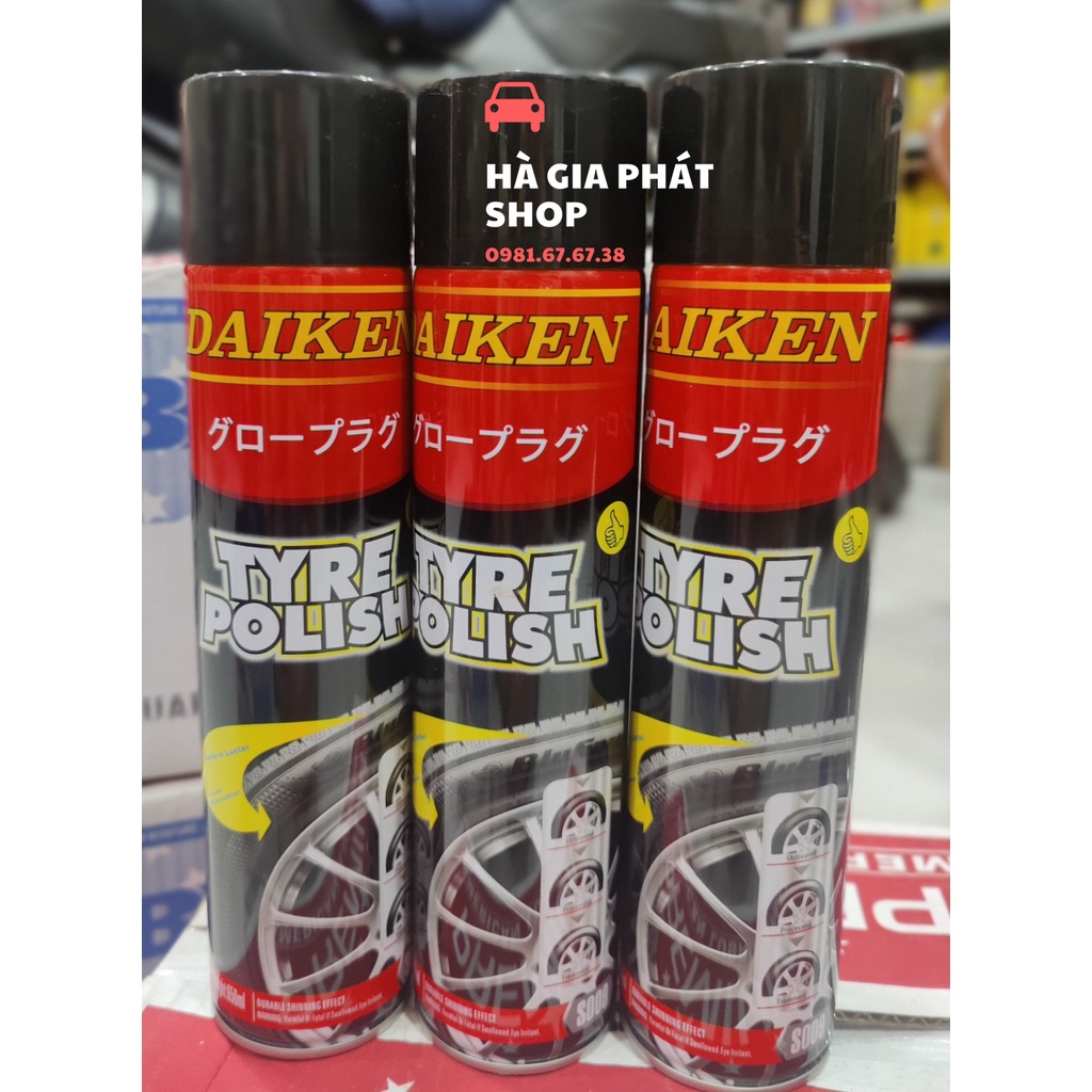 Chai xịt bảo dưỡng lốp vỏ xe DAIKEN TYRE POLISH 650ml