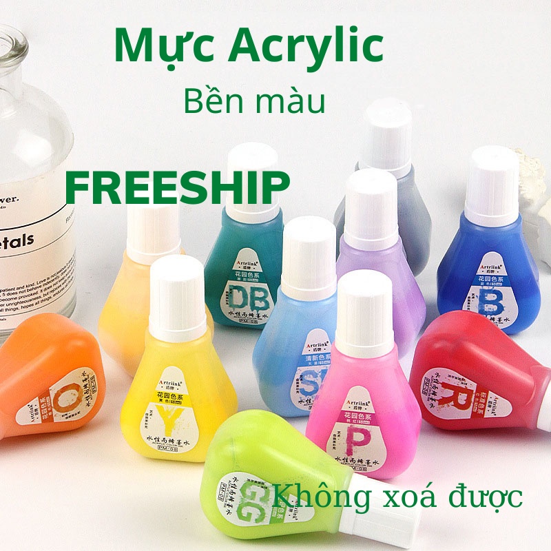 Mực Bút Sơn Acrylic 50ml Viết Trên Nhiều Chất Liệu Không Bị Rửa Trôi Bền Màu VTLSHOP