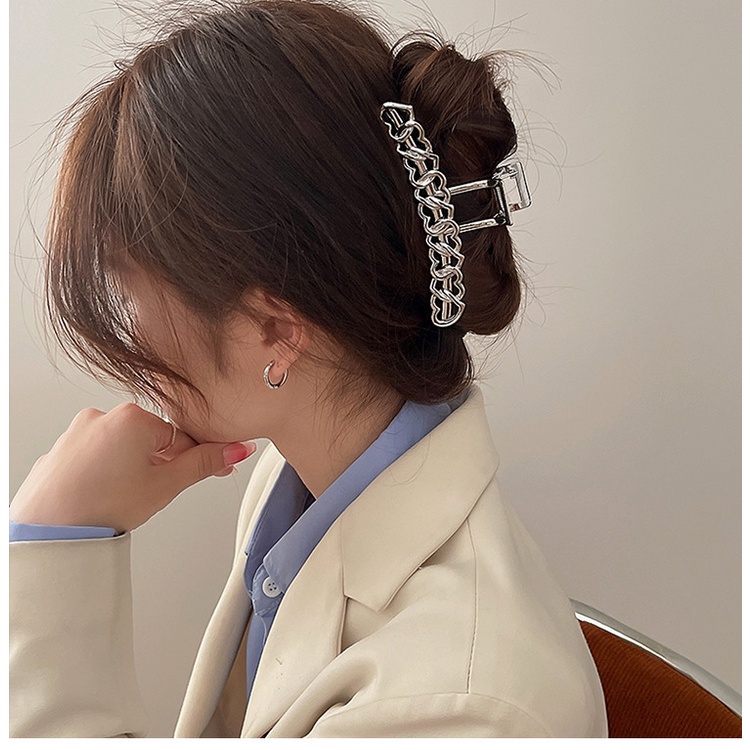 Kẹp Tóc Cá Mập Lớn Bằng Kim Loại Màu Bạc