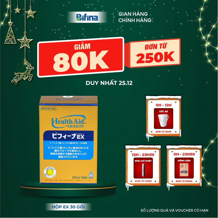 Men tiêu hóa Bifina Nhật bản - Hỗ trợ thải độc đại tràng, tăng đề kháng - Loại EX Hộp 30 gói