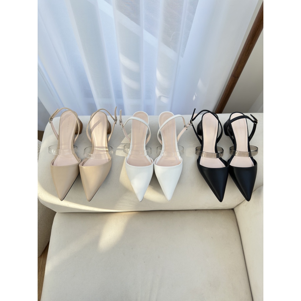 Giày sandal gót vuông - Giày Sandal CNK Slingback Quai Gót Trong 6p