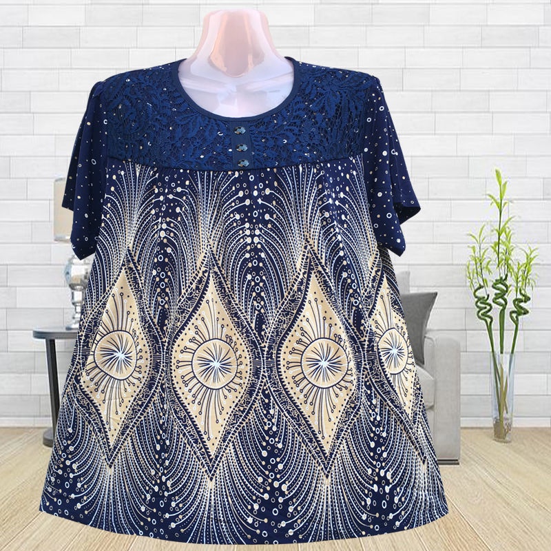 Áo Thun Ngắn Tay Che Bụng Plus Size Cho Phụ Nữ Trung Niên Thời Trang Mùa Hè 200