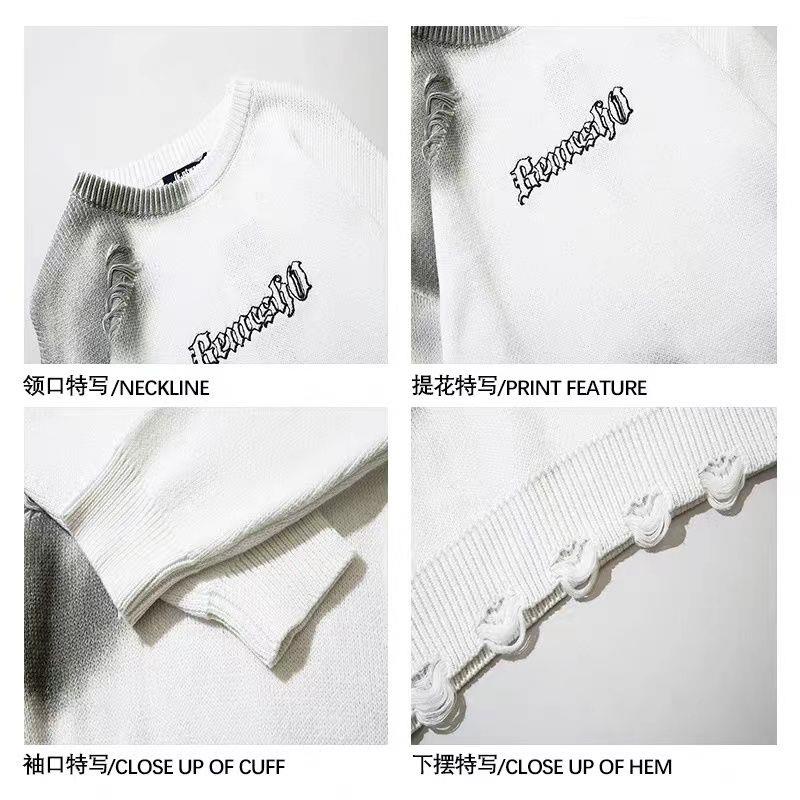 Áo Sweater Dáng Rộng Thiết Kế Xẻ Rách Phong Cách Hip Hop Đường Phố Mỹ Cá Tính