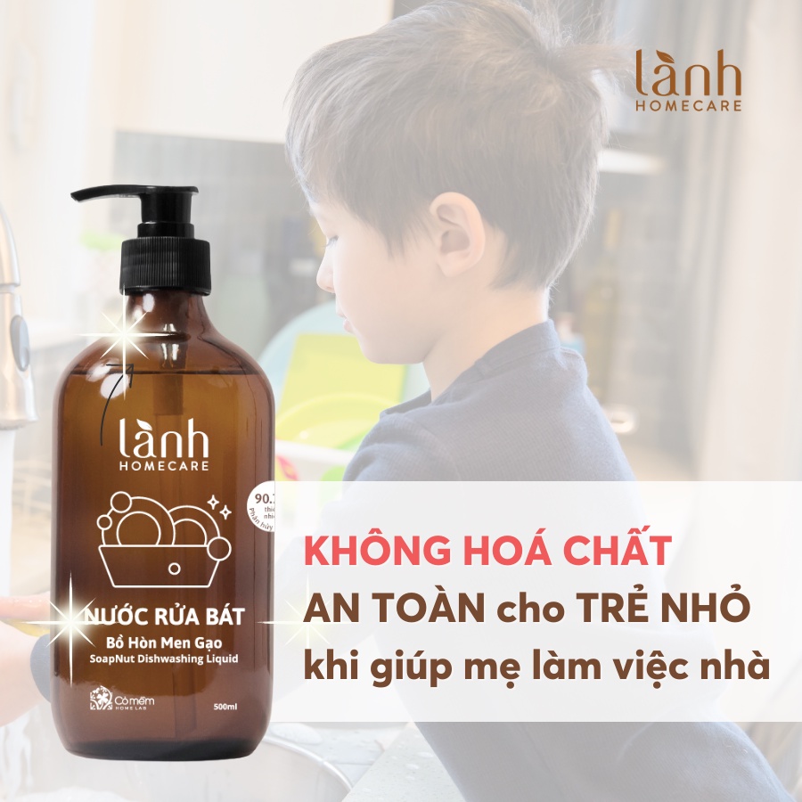 Nước Rửa Chén Bát Thiên Nhiên Lành Homecare Chiết xuất Từ Bồ Hòn Men Gạo An Toàn Cỏ Mềm 500ml