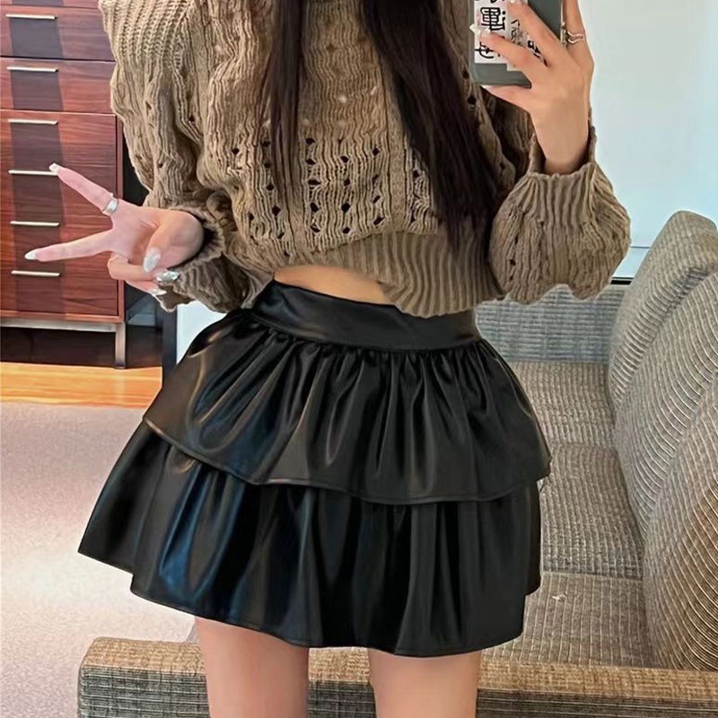 Chân váy XINLANYASHE da dáng chữ A lưng cao màu trơn gợi cảm cho nữ