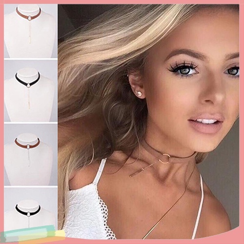 Vòng Cổ Choker Vải Nhung Màu Trơn Trang Trí Vòng Tròn Xinh Xắn Cho Nữ