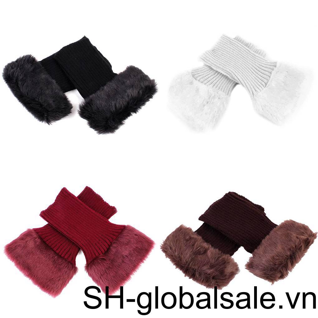 Set 2 Đôi Tất Ống Chân Len Giữ Ấm Đính Lông Thời Trang Cho Nữ [Globalsales]